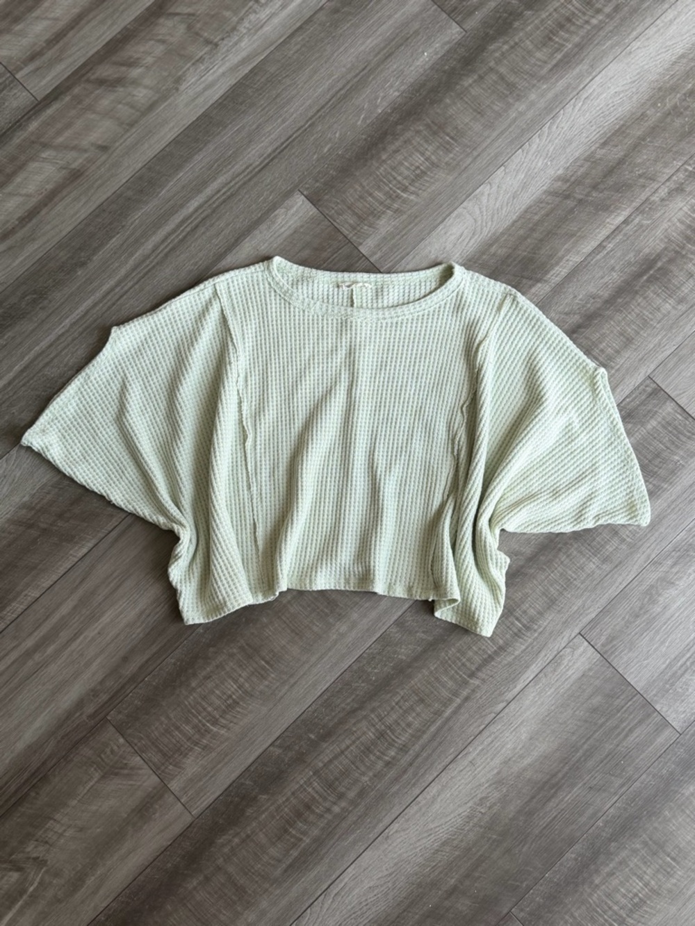 Charlotte Avery Women’s Light Green Knit Dolman Sleeve Cropped Top Waffle Knit S - Picture 1 of 5